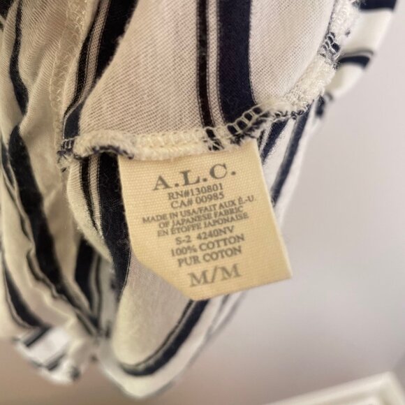 A.L.C. Short Sleeve Tee Size Medium Navy Blue and White Stripe Cutout Back Sz M - Picture 4 of 7